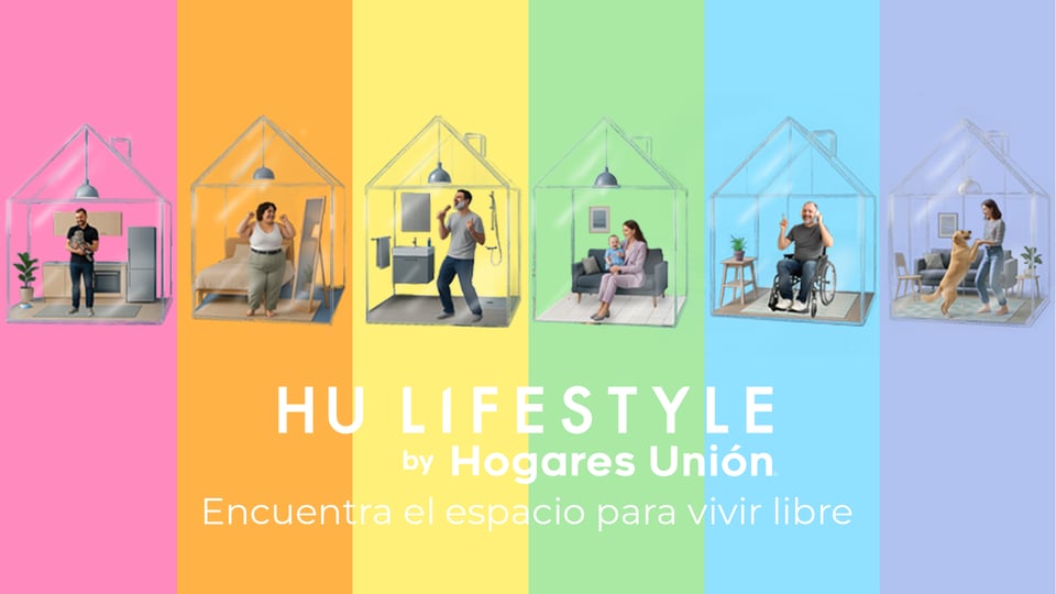 Personas diversas viviendo felices en sus casas