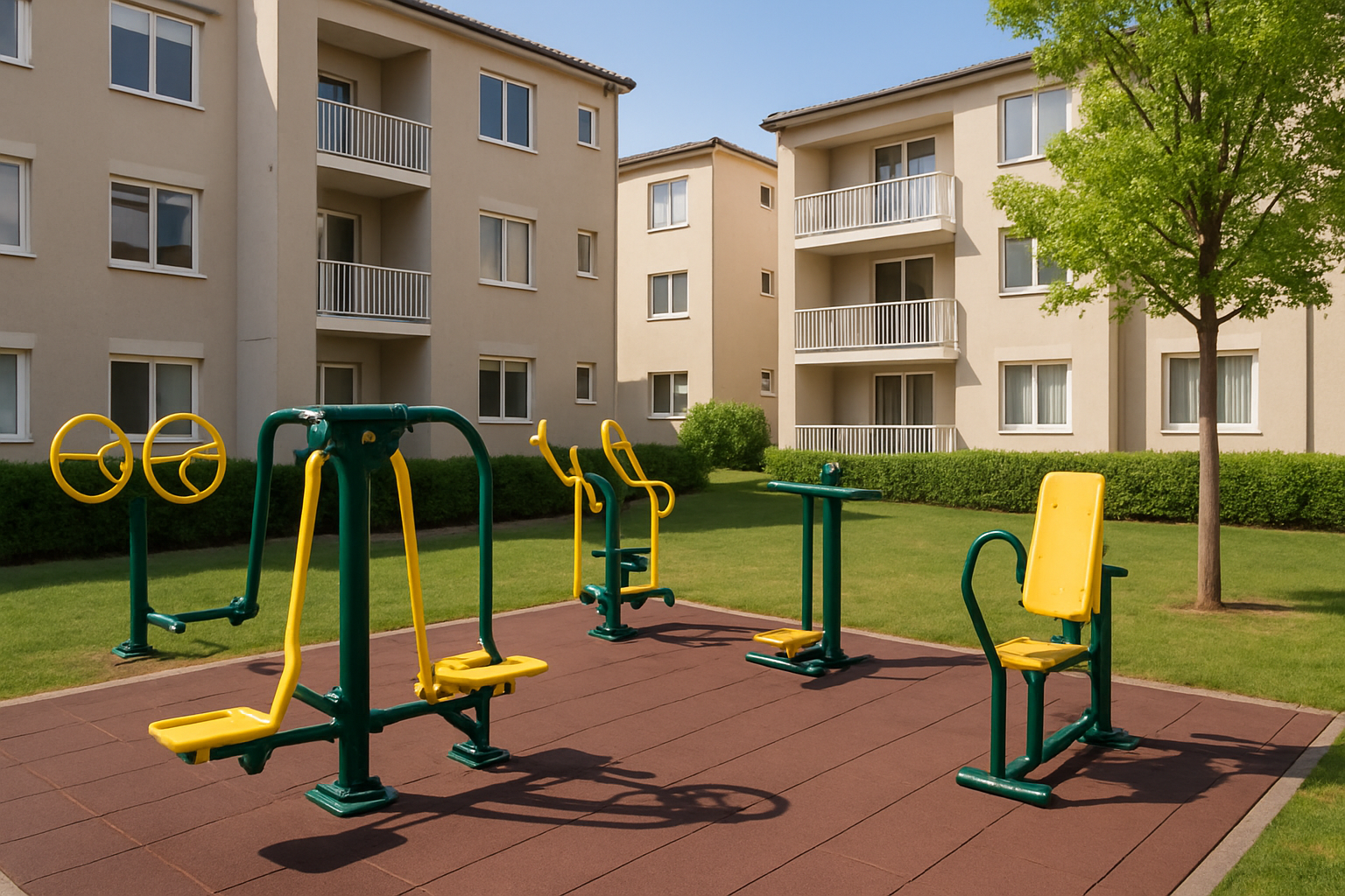 Aparatos de un gimnasio al aire libre dentro del conjunto habitacional que fomentan ejercicio-1