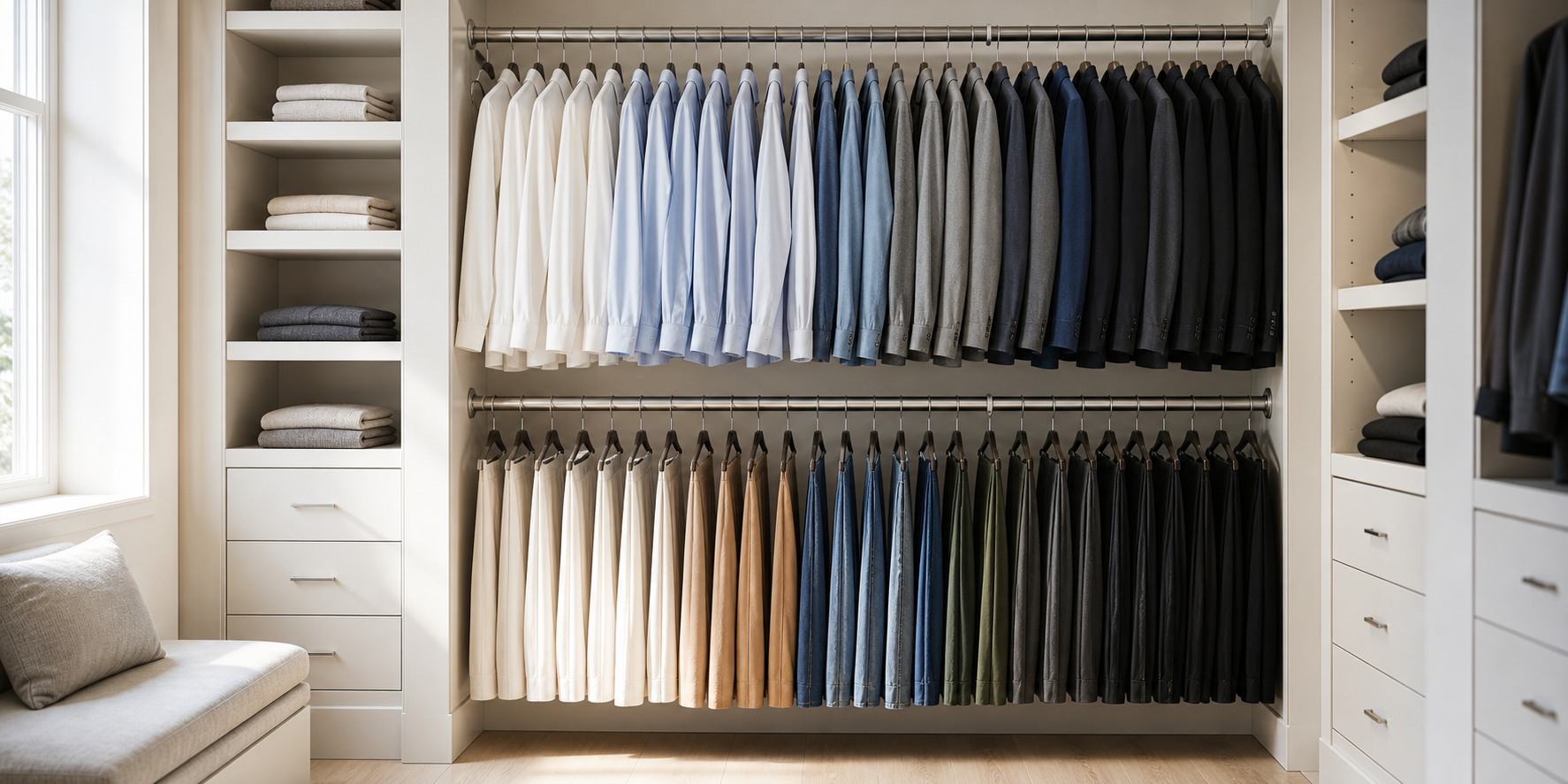 Closet Organizado con Barras Metlicas y Estilo Minimalista