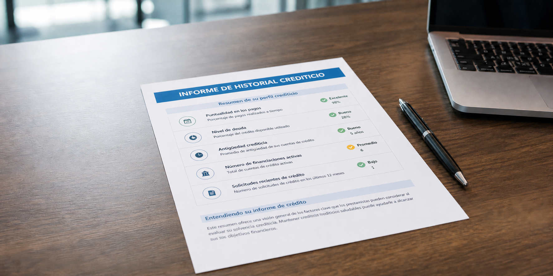 Credit History Document on Desk with Realistic Photo Style
