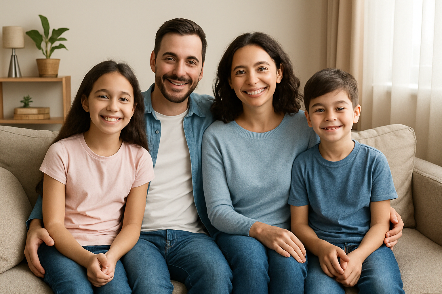 Familia feliz en la sala de su casa sentados en un silln-1
