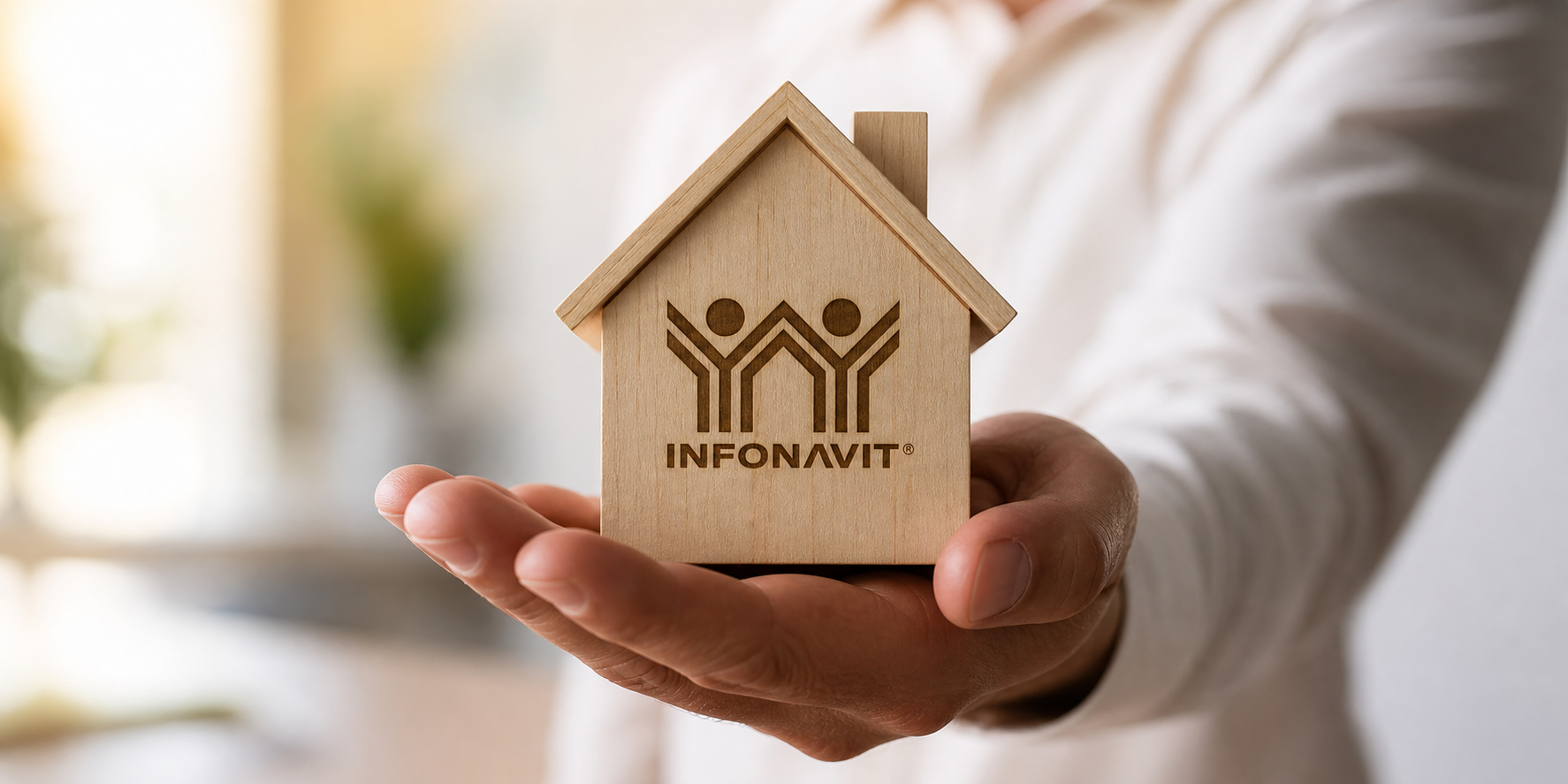 Hand Holding Wooden House with Infonavit Logo