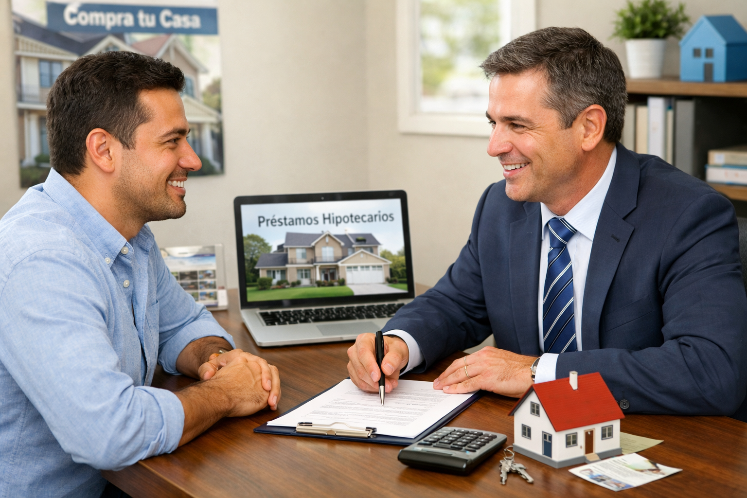 Hombre hablando con experto hipotecario haciendo una planeacion financiera para comprar casa