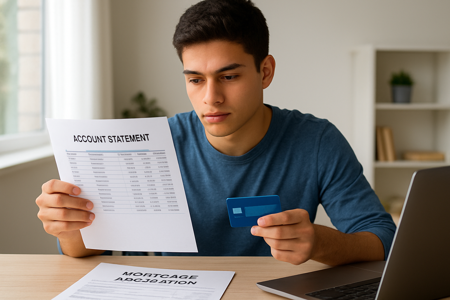 Joven de 20 aos revisando su estado de cuenta y as solicitar un crdito hipotecario