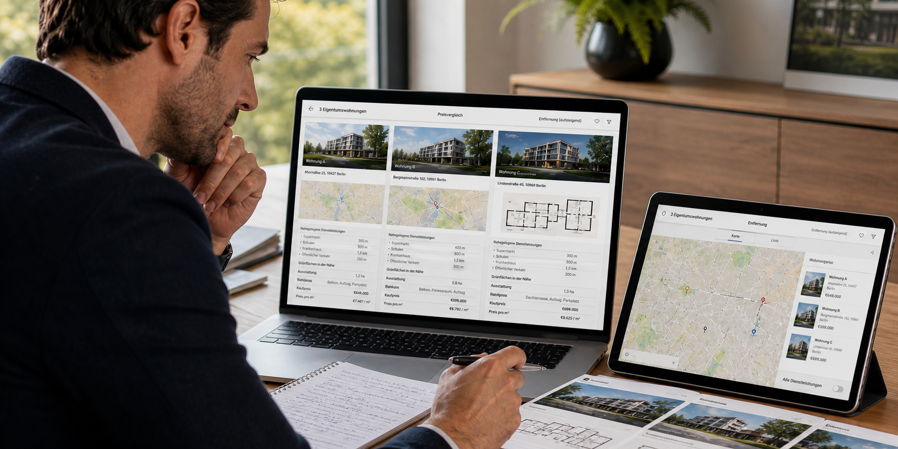Man Analyzing Real Estate Options in Modern Office-1