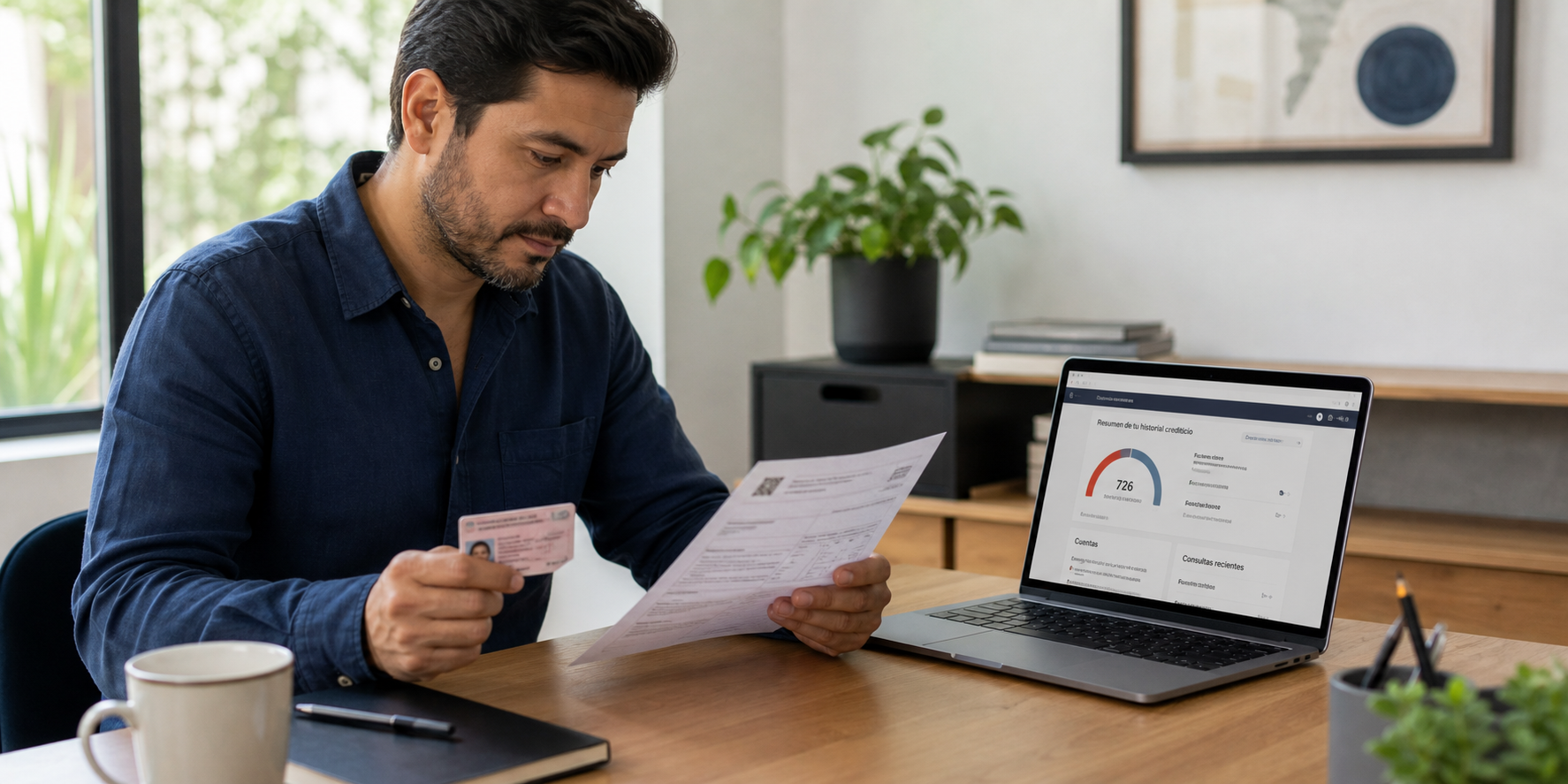 Man Reviewing Financial Documents on Modern Desk