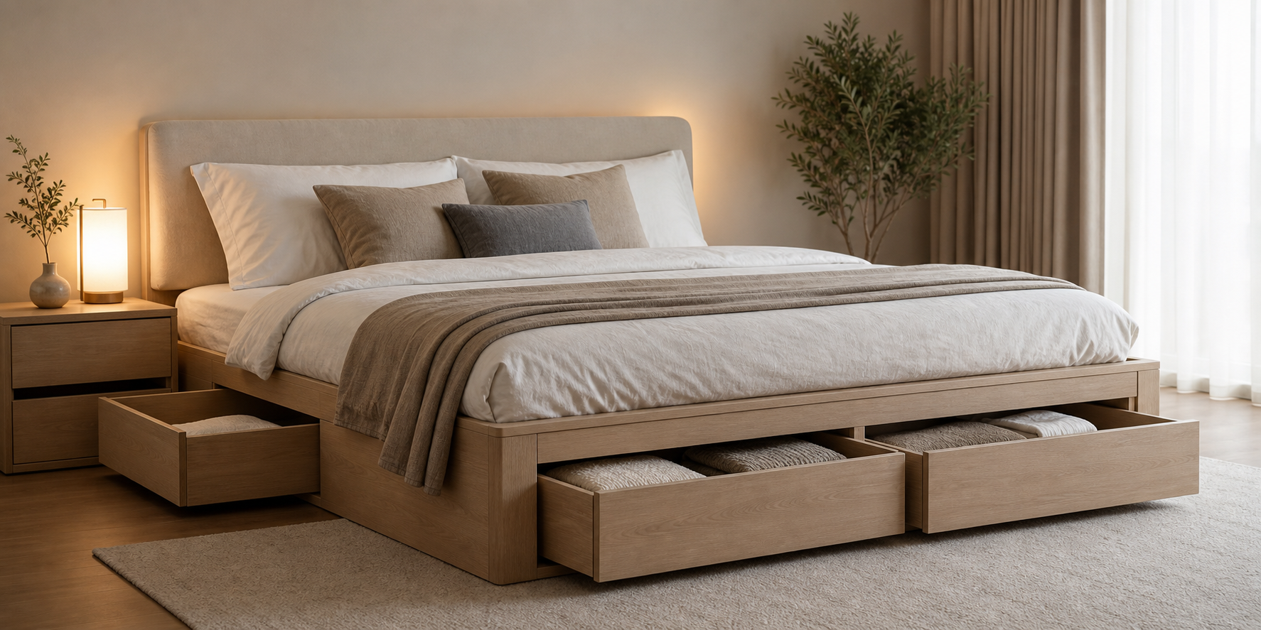 Modern Bed with Builtin Drawers in Contemporary Bedroom-1
