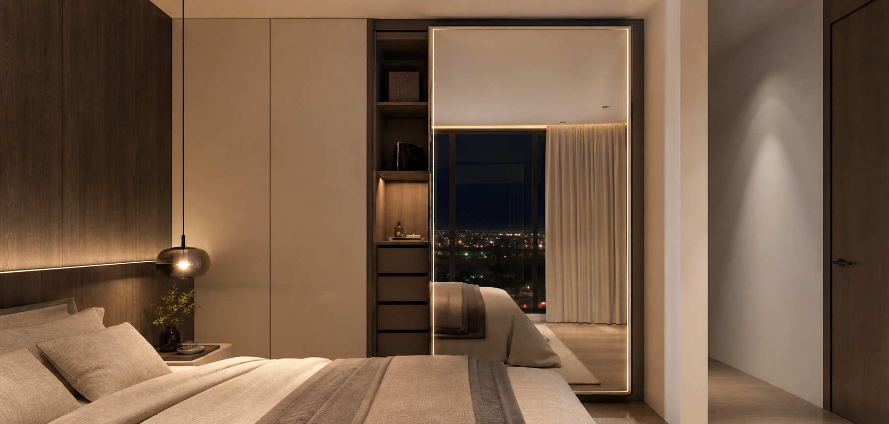 Modern Mirror with Hidden Storage in Elegant Bedroom Realistic Style-1