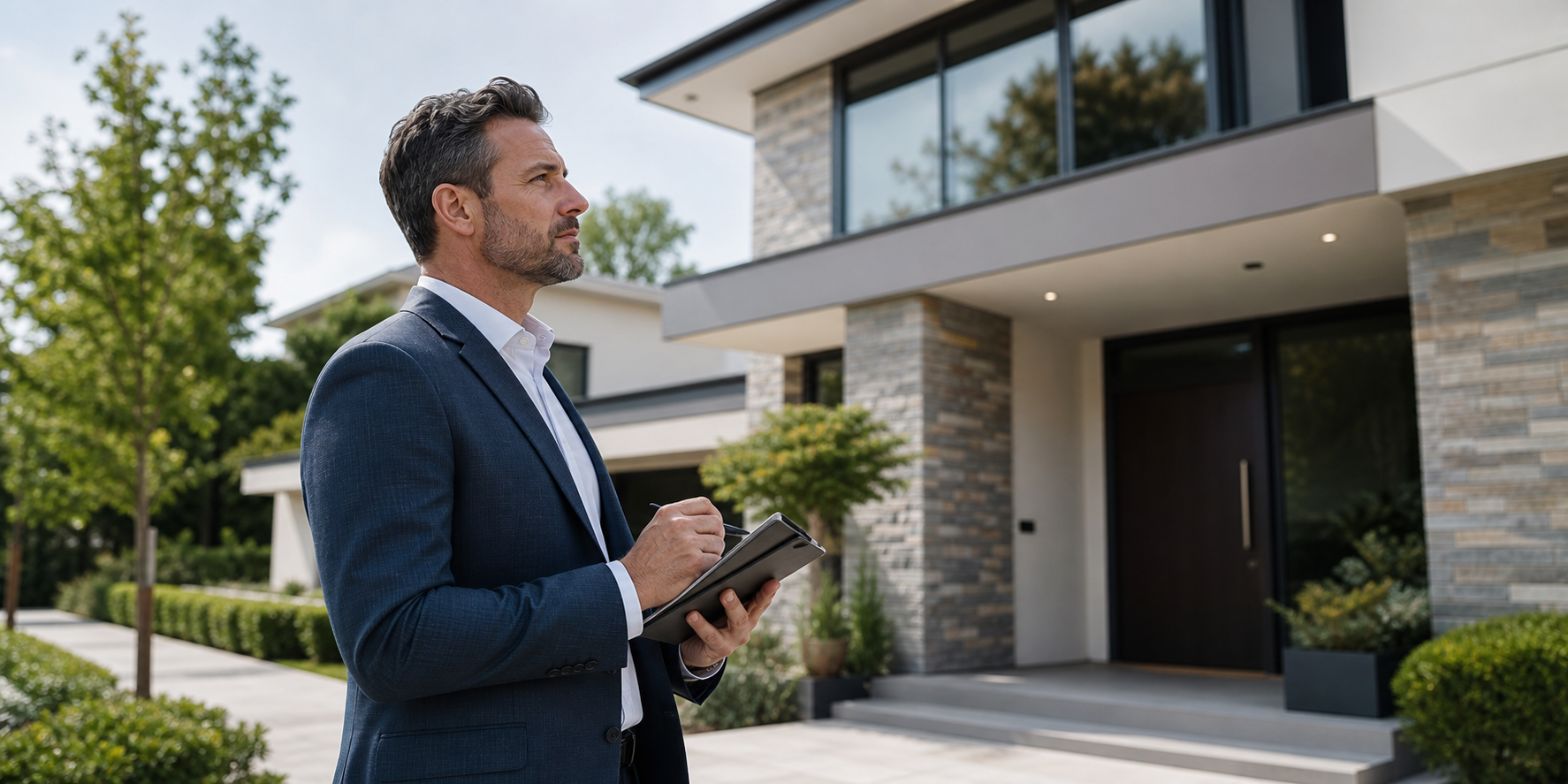 Real Estate Appraiser Assessing Modern Home