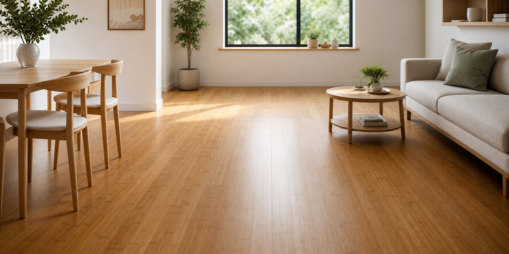 Small House Interior with Natural Bamboo Flooring