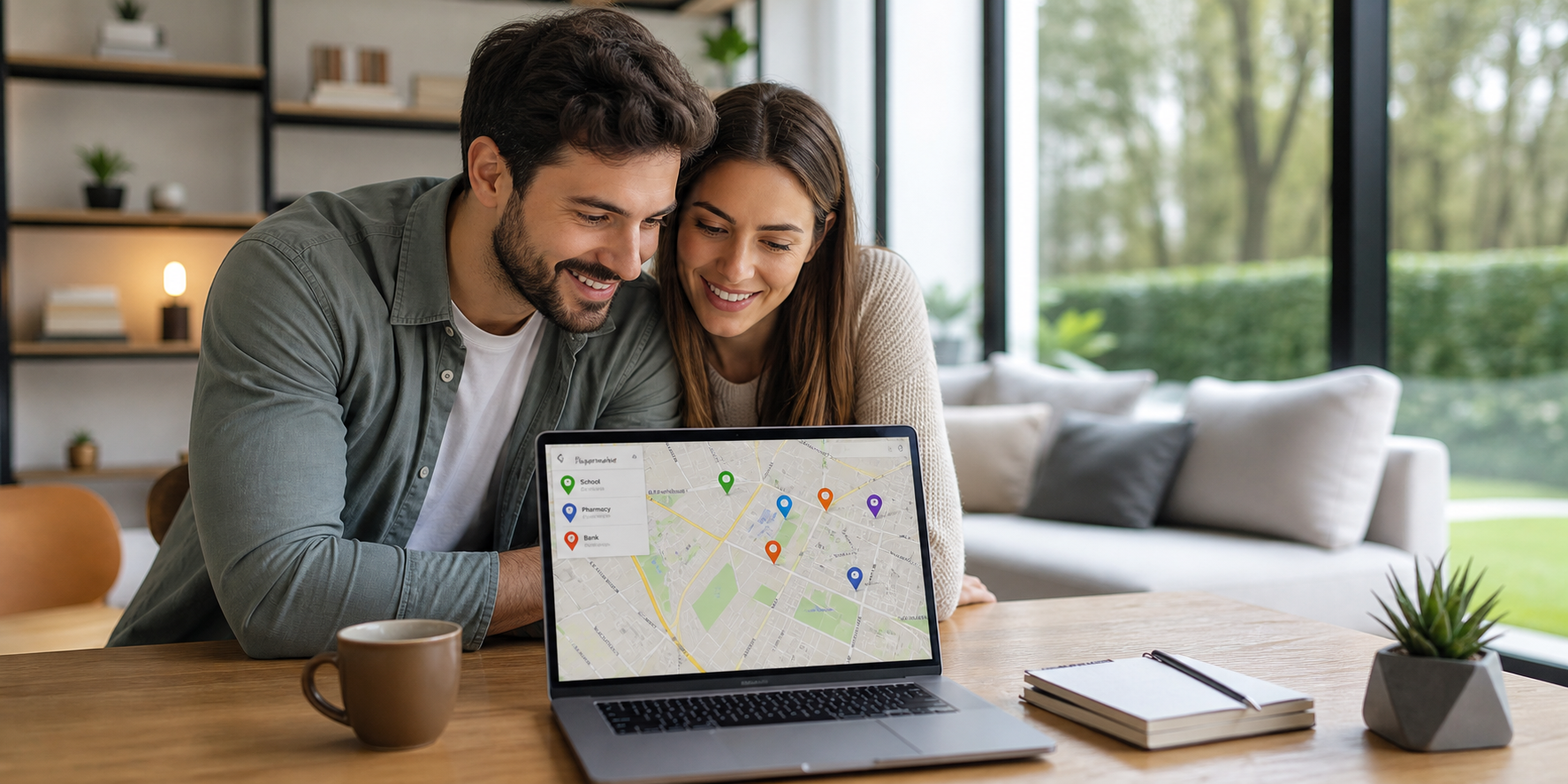 Young Couple Reviewing Nearby Services on Laptop