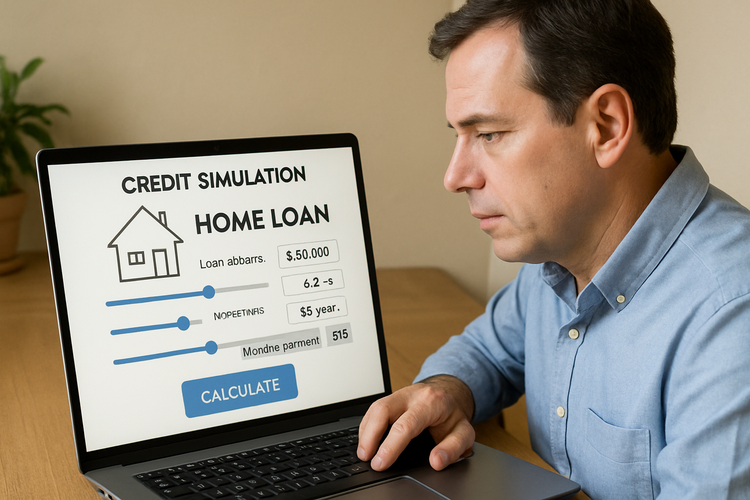 persona de edad mediana utilizando en la computadora una calculadora de simulacin de crdito para comprar casa-1