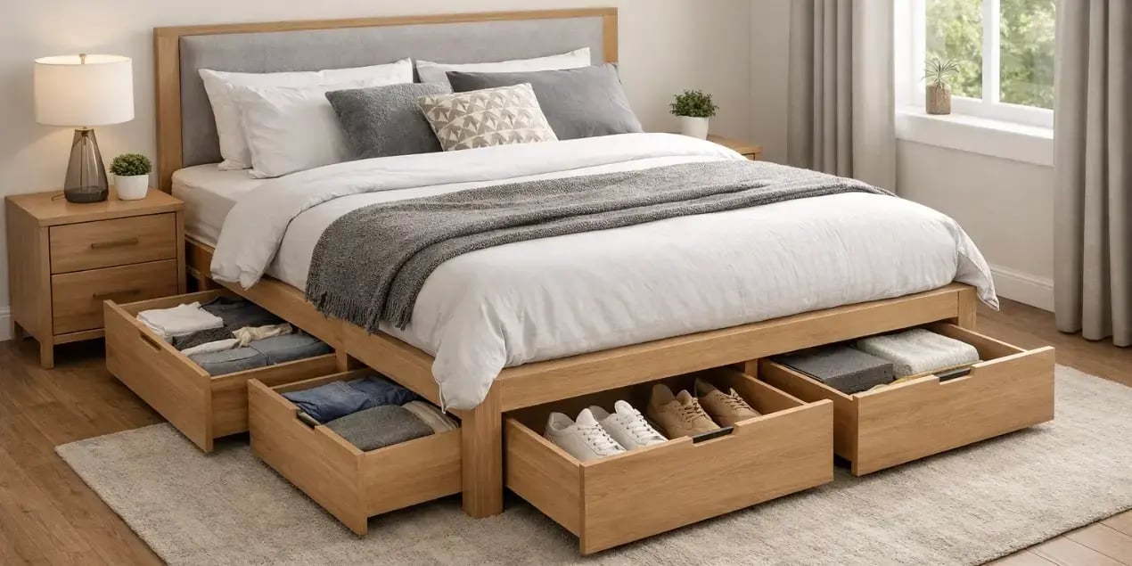 Cama con cajones de almacenamiento abajo