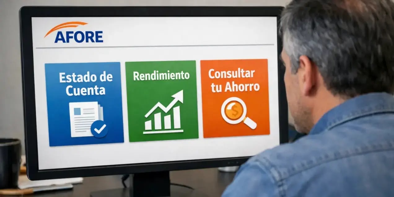 Hombre en una computadora revisando su afore
