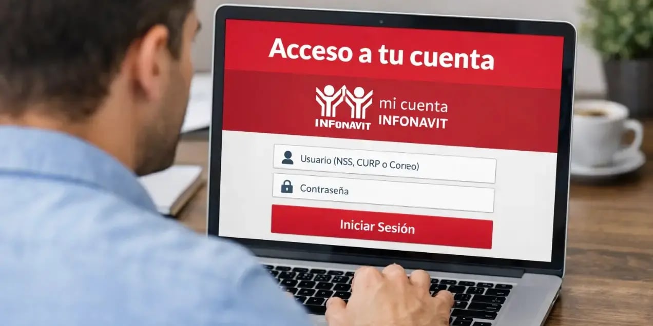 Hombre en una computadora va a entrar a mi cuenta Infonavit en la computadora