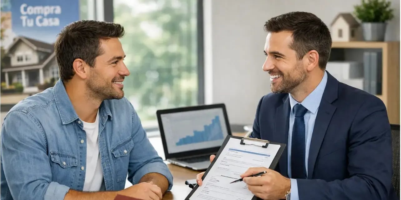 Hombre hablando con un asesor hipotecario para comprar casa