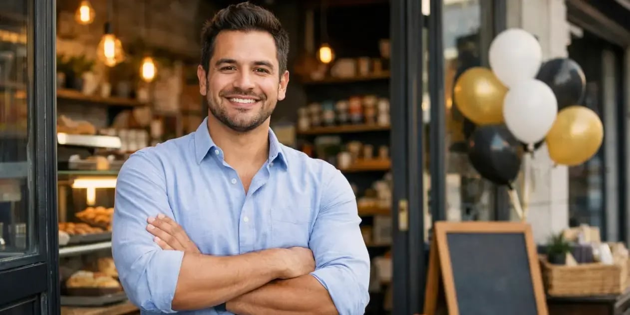 Hombre que acaba de poner un negocio propio