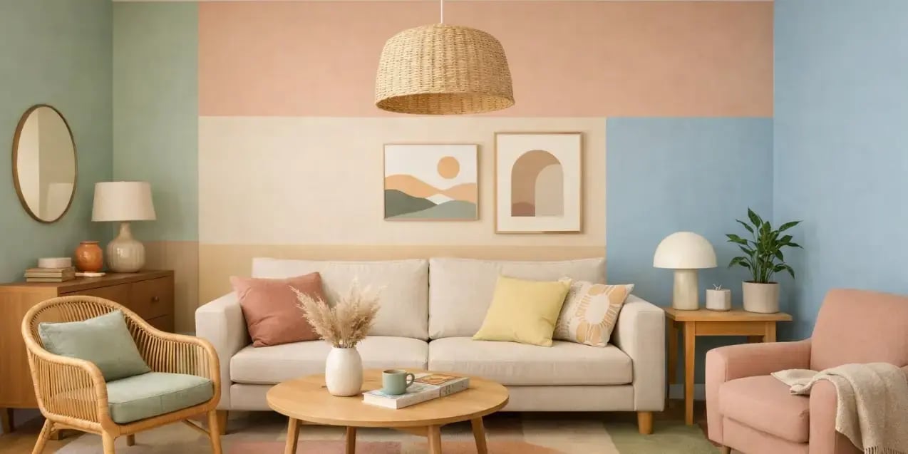 Imagen de una sala que utilizo demasiados colores  en las paredes