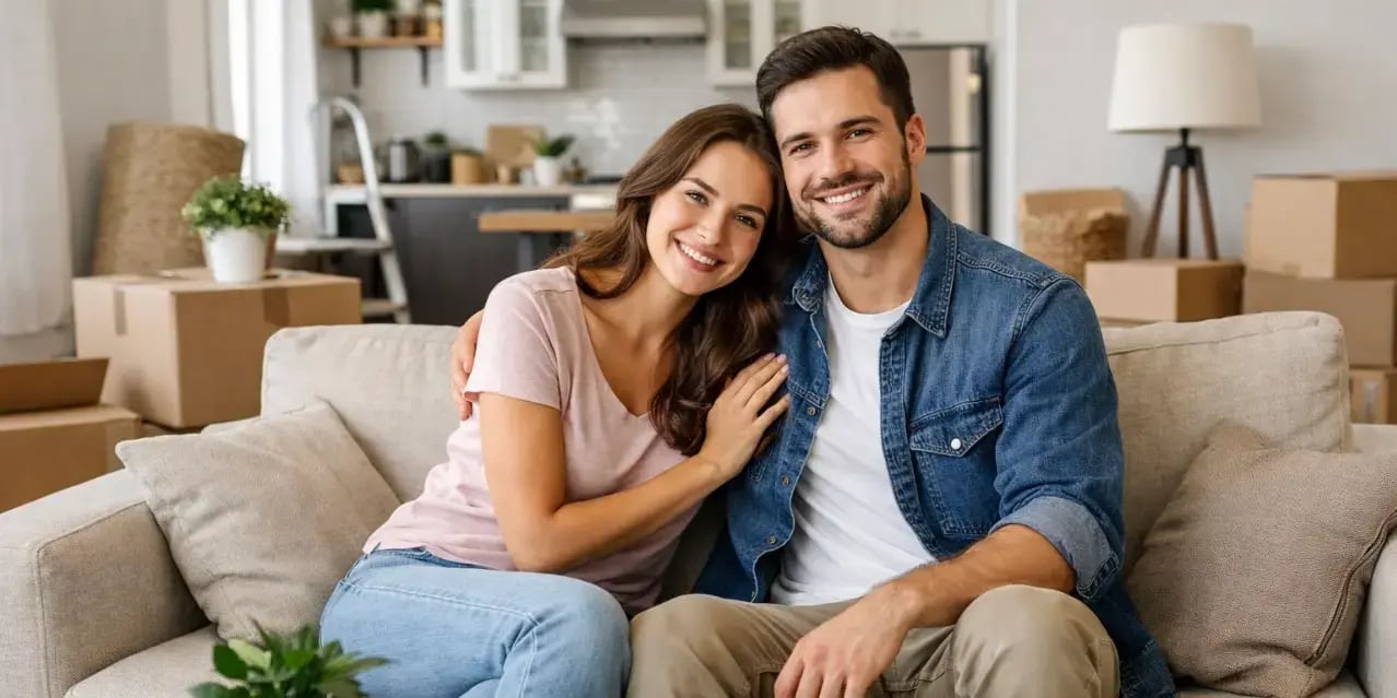 Pareja Sentada en Sala Nueva Casa