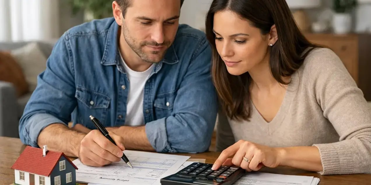Pareja sacando cuentas de cuanto pueden pagar de hipoteca