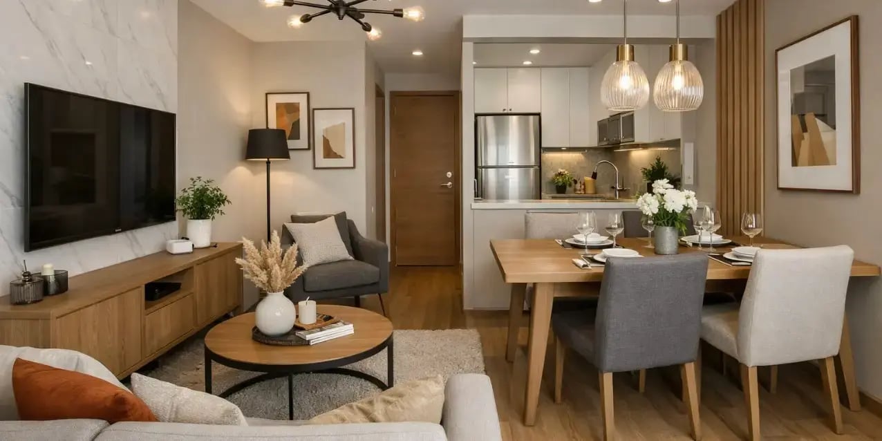 Sala y comedor de una casa con acabados de calidad