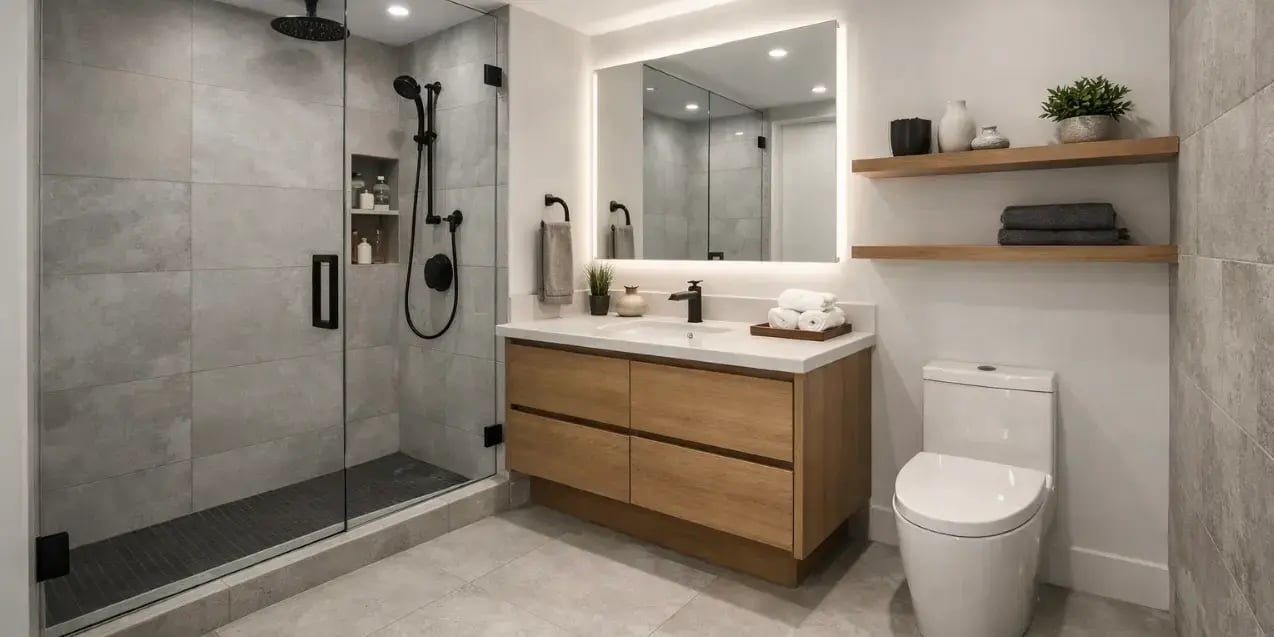 Un baño moderno y renovado de una casa