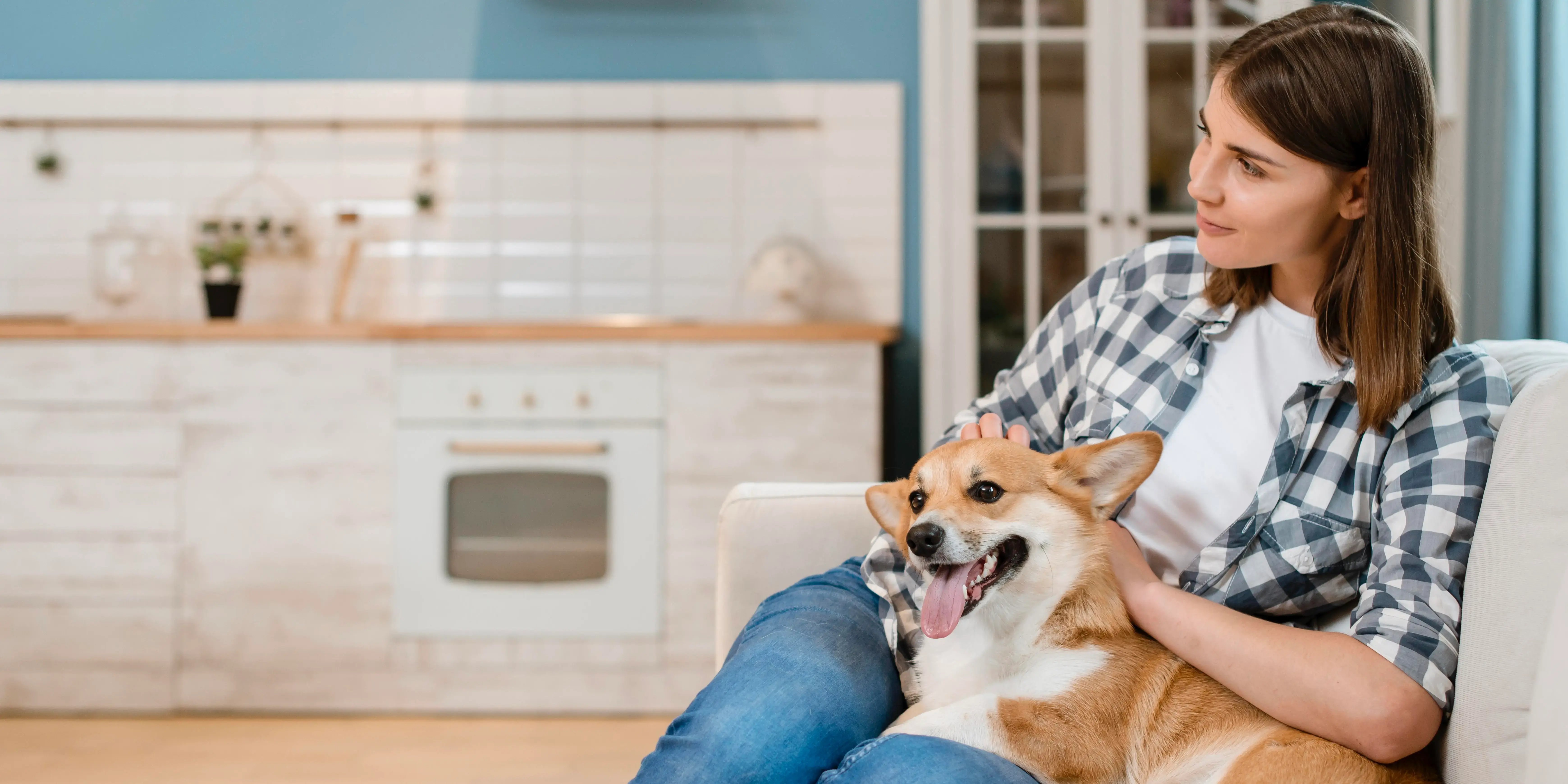 Mujer en sillón con su perro. Adaptar tu casa a tus mascotas