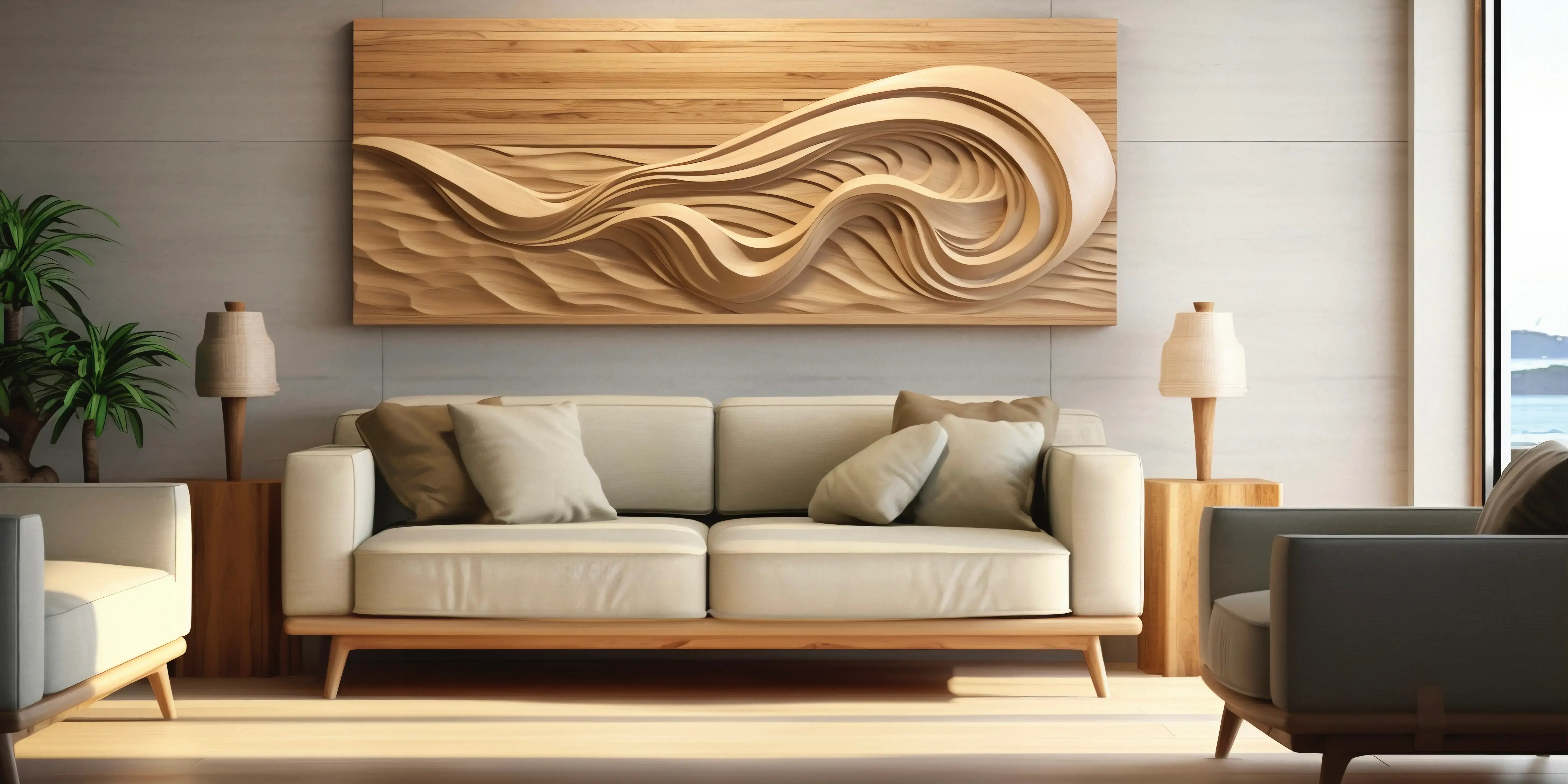 Sala con cuadro de madera. Decoración atemporal