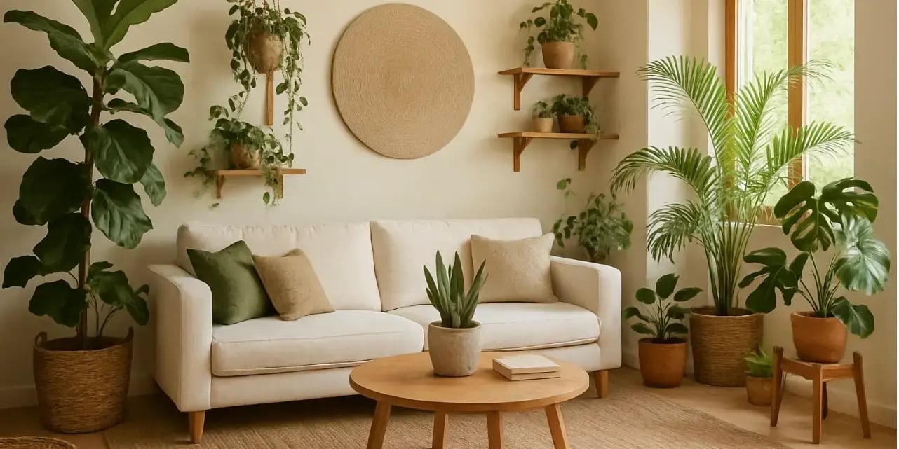 imagen de la sala de una casa decorada con diseo bioflico