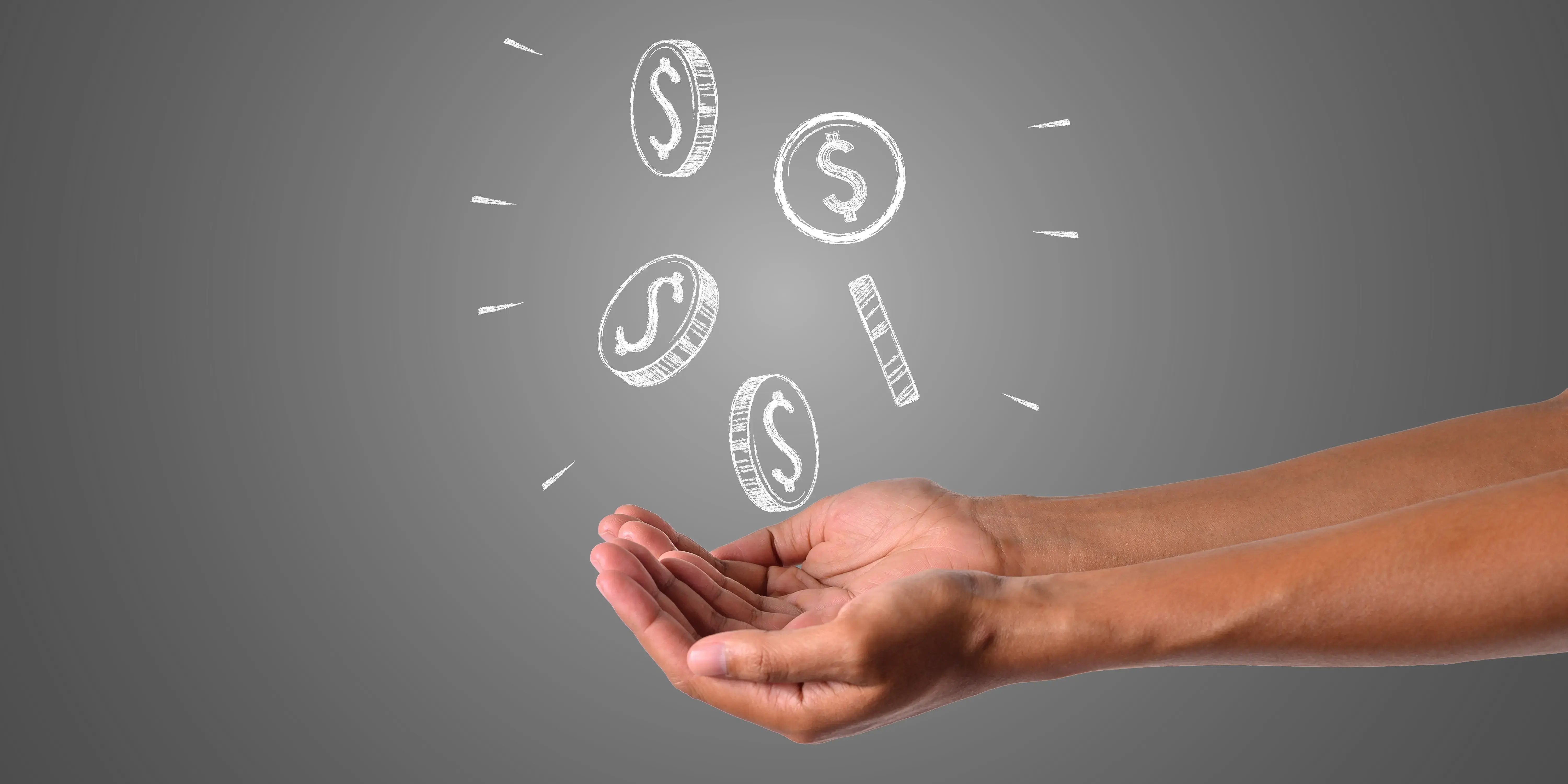 Manos con símbolo de dinero. Funciones del dinero