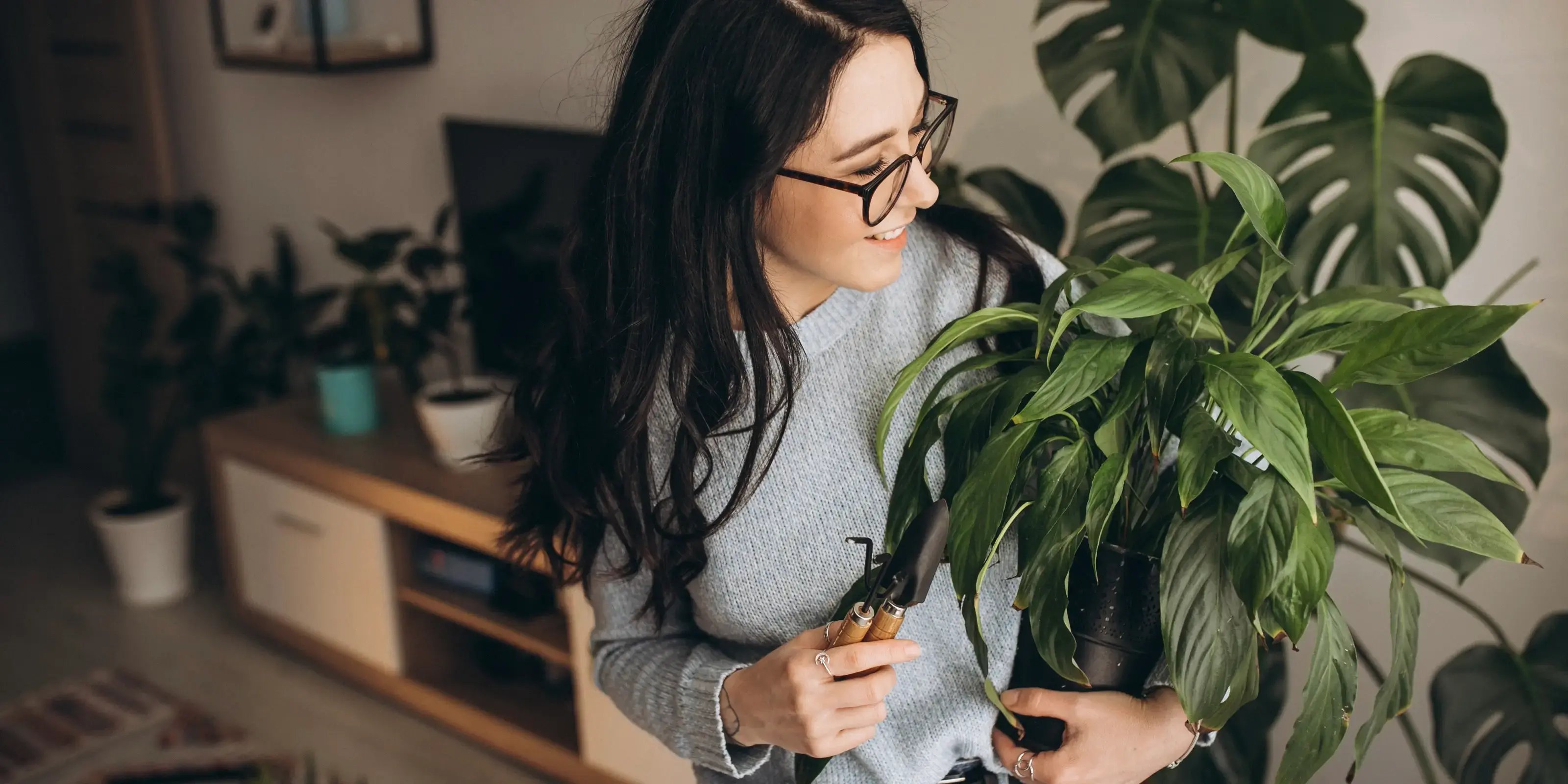 Mujer cargando planta. Plantas que absorben el calor